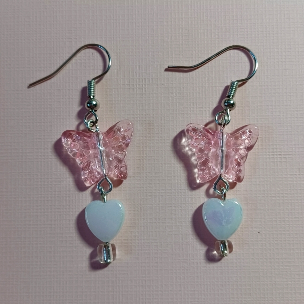 Pink Cute Butterfly Translucent Dangle Earrings